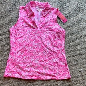Lilly Pulitzer Pink Floral Sleeveless Collared Tank